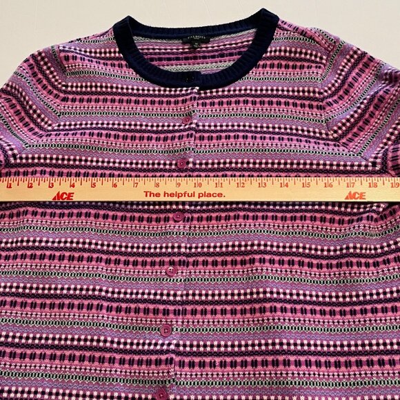 Talbots NWOT Fair Isle Cardigan Purple/Navy Lambswool Blend Size 1X - Picture 5 of 7